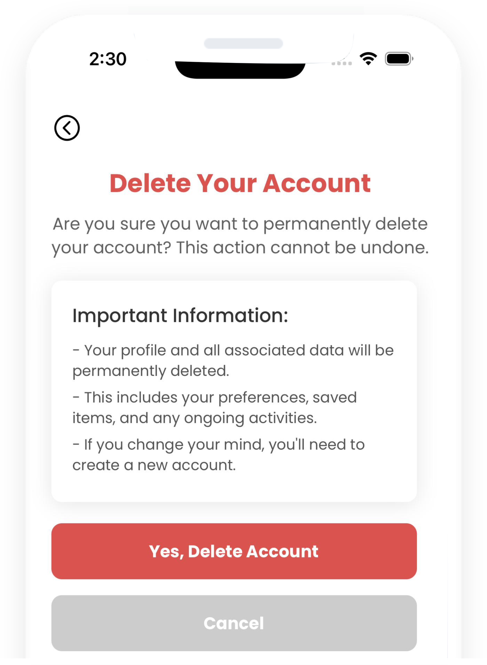 Delete Account